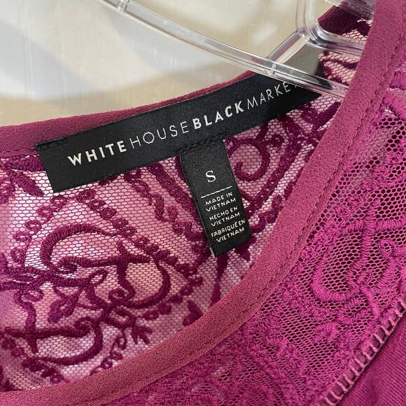 White House Black Market Lace Yoke Top Purple Flutter Short Sleeves S - Picture 2 of 6